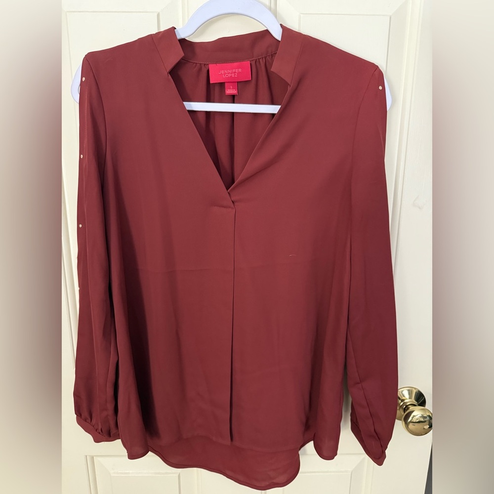 Jennifer Lopez Rust colored Relaxed Buttoned Blouse with open sleeves
